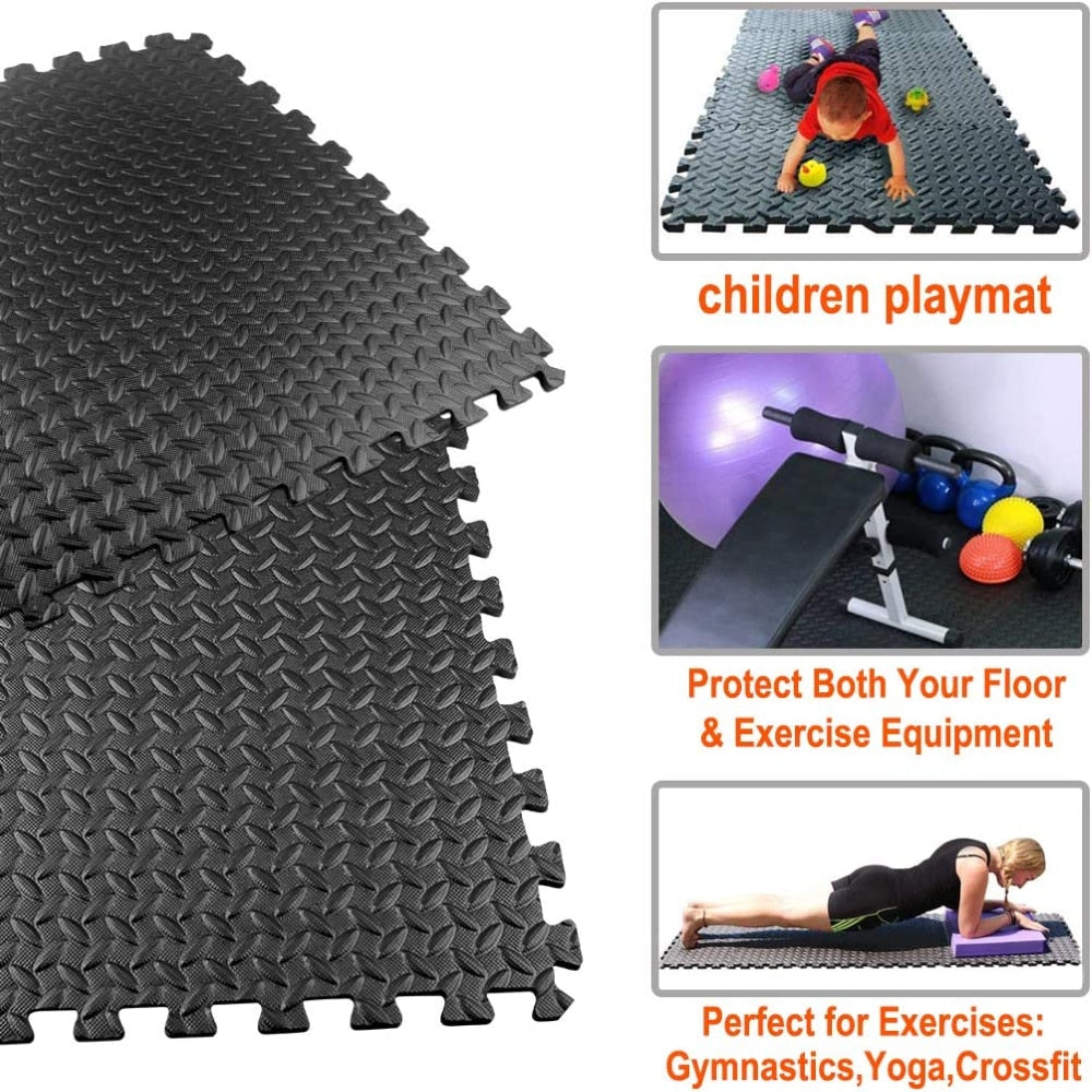 12PCS 30*30cm Sports Protection Gym Mat EVA Leaf Grain Floor Mats Yoga Fitness Non-Slip Splicing Rugs Thicken Shock Room Workout