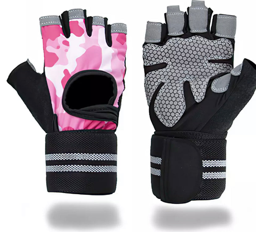 Weight Training Fingerless Gym Gloves & Wrist Wraps