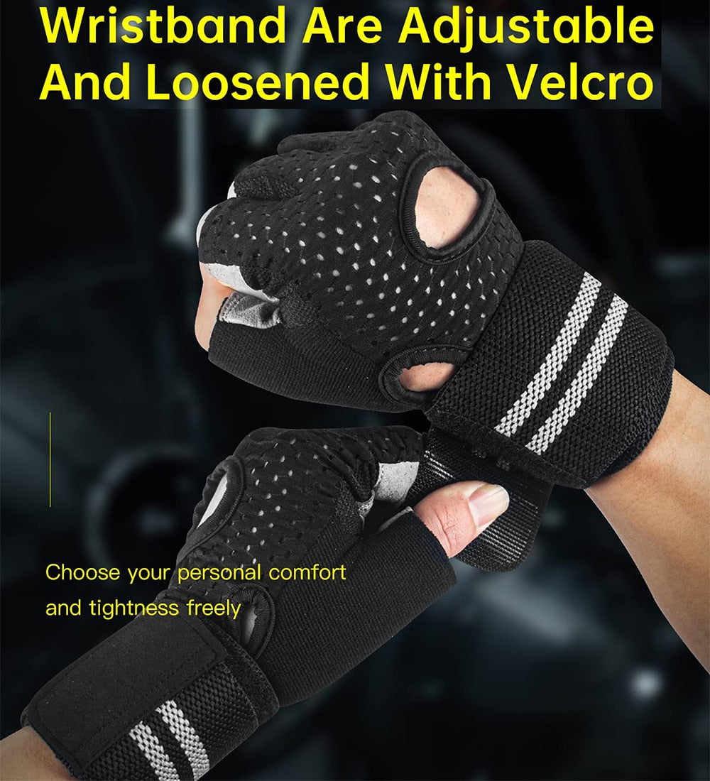 Weight Training Fingerless Gym Gloves & Wrist Wraps